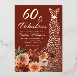 Terracotta Boho Roos Gouden Jurk 60e Verjaardag Folie Uitnodiging