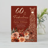 Terracotta Boho Roos Gouden Jurk 60e Verjaardag Folie Uitnodiging (Staand Voorkant)