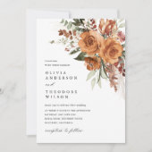 Terracotta Boho Rose Floral Watercolor Wedding Kaart (Voorkant)