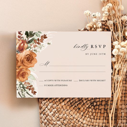 Terracotta Boho Rose Floral Watercolor Wedding RSVP Kaartje