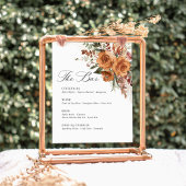 Terracotta Boho Rose Floral Wedding Bar Menu Reclamebord Met Voetstuk