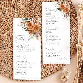 Terracotta Boho Rose Floral Wedding Ceremony Programmakaart