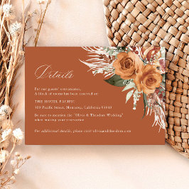 Terracotta Boho Rose Floral Wedding Details Hotel Informatiekaartje