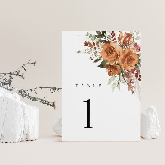 Terracotta Boho Rose Floral Wedding Table Numbers