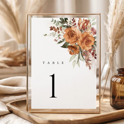 Terracotta Boho Rose Floral Wedding Table Numbers