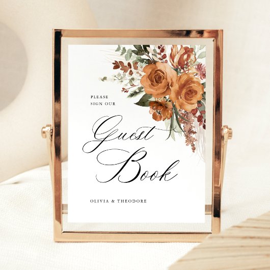 Terracotta Boho Rose Guest Book Wedding Table Reclamebord Met Voetstuk