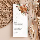 Terracotta Boho Rose Wedding Reception Dinner Menu