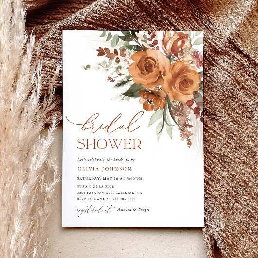 Terracotta Boho Roze Bruiloftsfeest Kaart