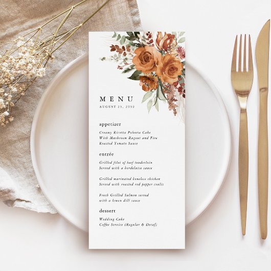 Terracotta Boho Roze Trouwreceptie Diner Menu