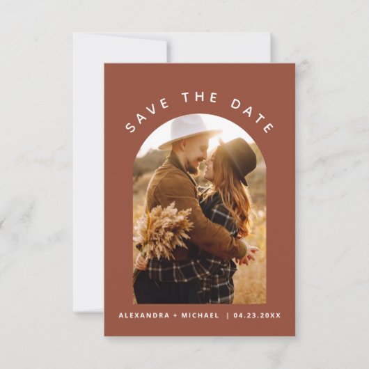 Terracotta Boho Save the Date Fotolijn Kunst (Voorkant)