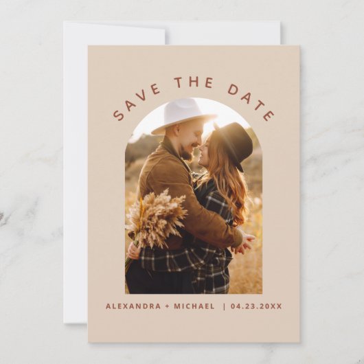 Terracotta Boho Save the Date Fotolijn Kunst (Voorkant)