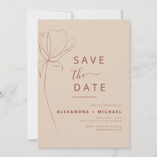 Terracotta Boho Save the Date Fotolijn Kunst (Achterkant)