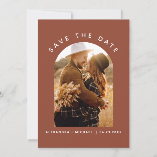 Terracotta Boho Save the Date Fotolijn Kunst (Voorkant)