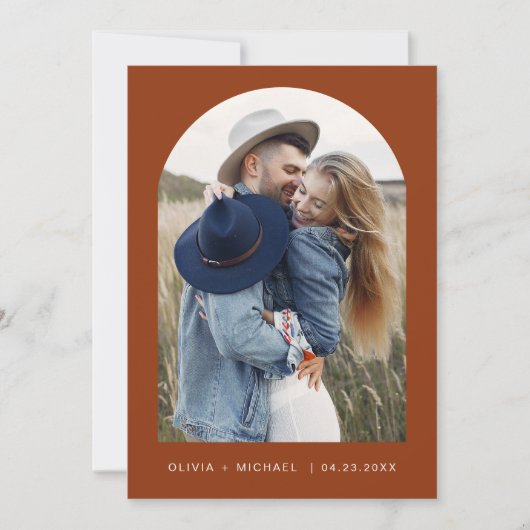 Terracotta Boho Save the Date Photo Minimalist (Voorkant)