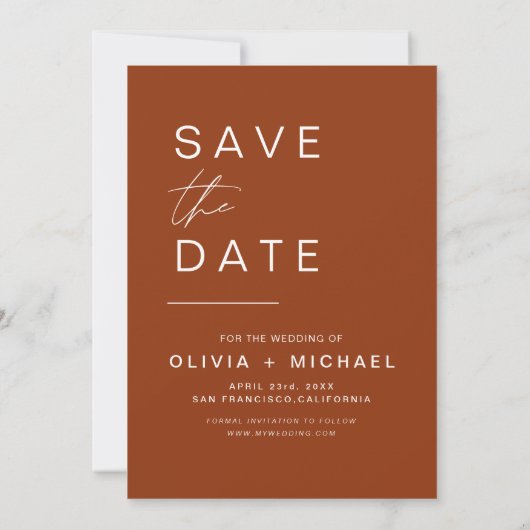 Terracotta Boho Save the Date Photo Minimalist (Achterkant)