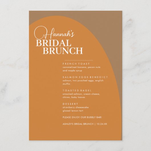 Terracotta Boho Script Minimal Bridal Brunch Menu (Voorkant)