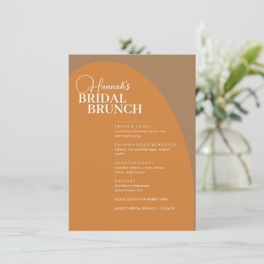Terracotta Boho Script Minimal Bridal Brunch Menu (Staand voorkant)