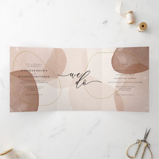 Terracotta Boho Strand Formeel Minimaal Huwelijk Drieluik Kaart (Binnen)