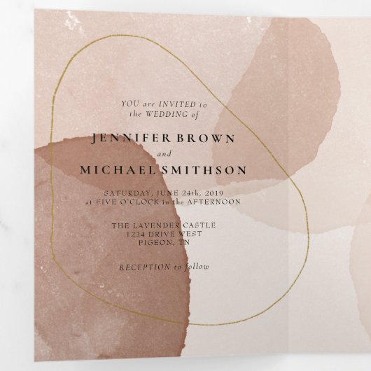 Terracotta Boho Strand Formeel minimale Trouwdag Drieluik Kaart (Binnenzijde eerst)