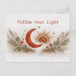 Terracotta Boho Sun Moon Botanical Watercolor  Briefkaart