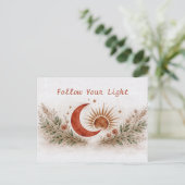 Terracotta Boho Sun Moon Botanical Watercolor Briefkaart (Staand voorkant)