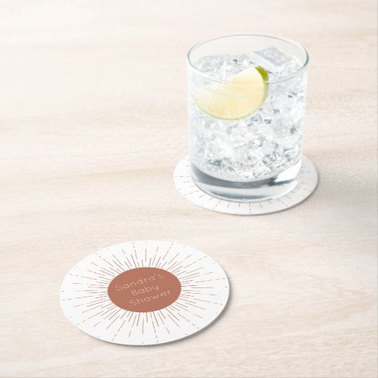 Terracotta Boho Sun Ronde Kartonnen Onderzetter (Insitu)