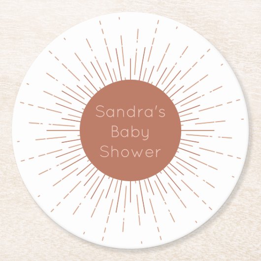 Terracotta Boho Sun Ronde Kartonnen Onderzetter (Voorkant)