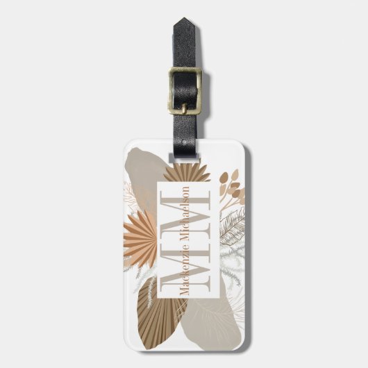 Terracotta Boho Tropical Monogram Bagagelabel (Voorkant verticaal)