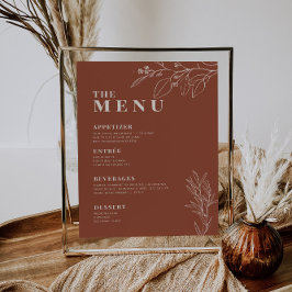 Terracotta Boho Trouwmenu met bloemschilderkunst Menu