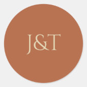 Terracotta Boho Trouwpaar Monogram Ronde Sticker (Voorkant)