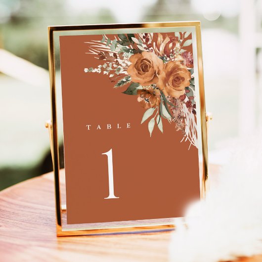 Terracotta Boho Trouwtafel Nummers, Roos Bloemen