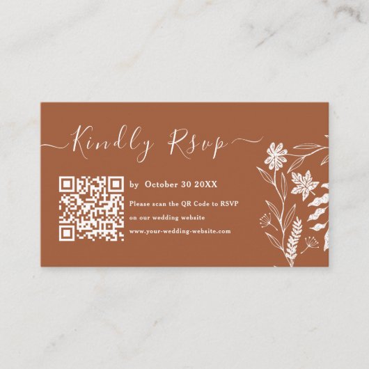 Terracotta Boho Typografie QR Code RSVP Weddenscha Informatiekaartje (Voorkant)