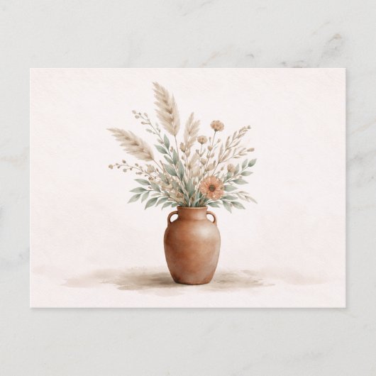 Terracotta Boho Vaas Pampas Gras Botanisch Briefkaart (Voorkant)