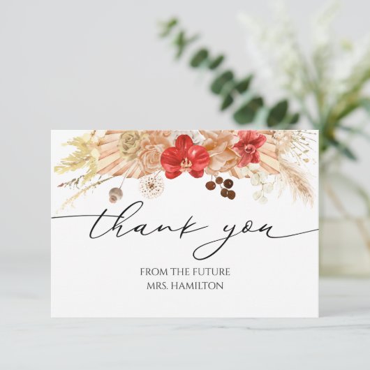 Terracotta Boho Vrijgezellenfeest Dank u Kaarten RSVP Kaartje (Staand voorkant)