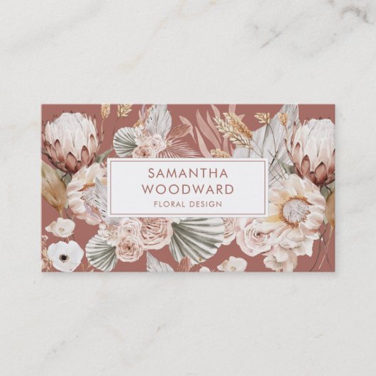 Terracotta Boho Waterverf Bloemenontwerper Visitekaartje (Voorkant)
