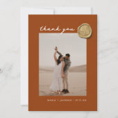 Terracotta Boho Wax Seal Foto Weddenschap Hartelij Bedankkaart (Voorkant)