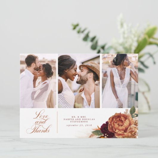 Terracotta Boho Wedding Bedankt 3 Foto's (Staand voorkant)