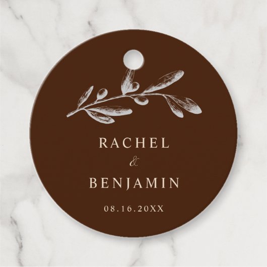 Terracotta Boho Wedding Floral Brown Elegant Chic Bedankjes Labels (Voorkant)
