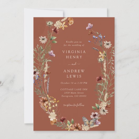 Terracotta Boho Wedding Invitation Kaart (Voorkant)