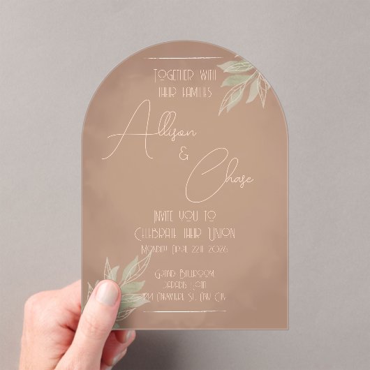 Terracotta Boho Wedding Invitation with Minimalist Acryl Uitnodigingen (Insitu (Draagbaar))