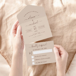 Terracotta Boho Wedding Modern Typografie RSVP All In One Uitnodiging