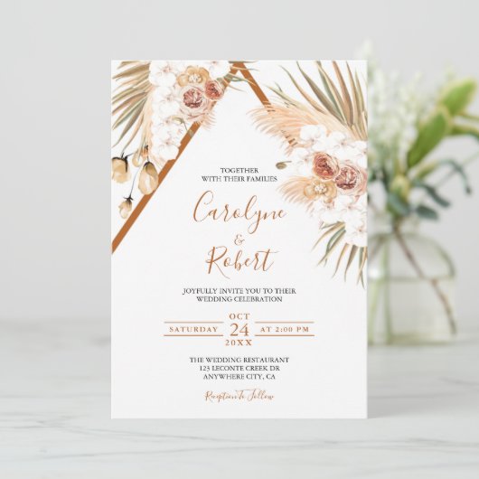 Terracotta Boho Wedding Sjabloon Kaart (Staand voorkant)