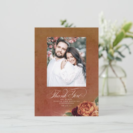 Terracotta Boho Wedding Two Sided Bedankt Foto (Staand voorkant)