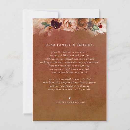 Terracotta Boho Wedding Two Sided Bedankt Foto (Achterkant)