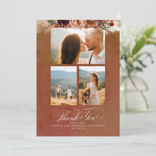 Terracotta Boho Wedding Two Sided Bedankt Foto (Staand voorkant)