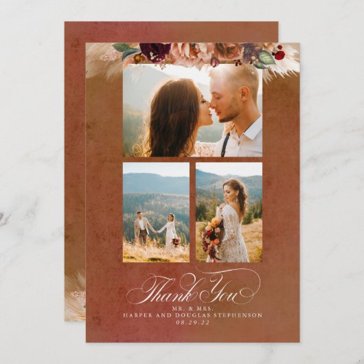 Terracotta Boho Wedding Two Sided Bedankt Foto (Voorkant / Achterkant)