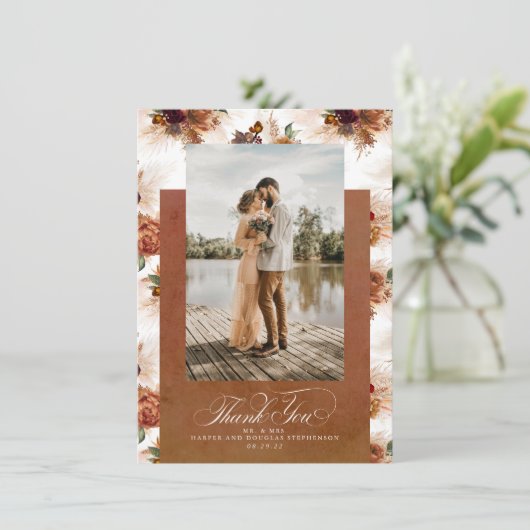 Terracotta Boho Wedding Two Sided Bedankt Foto (Staand voorkant)