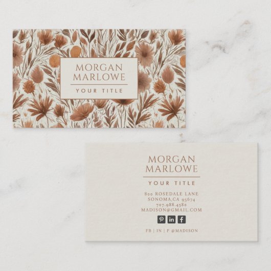 Terracotta Boho Wildbloemen Bloemen Bloemen Patroo Visitekaartje (Voorkant / Achterkant)