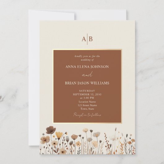 Terracotta Boho Wildbloemen Uitnodiging voor bruil (Voorkant)