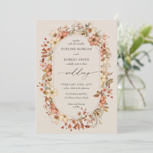 Terracotta Boho Wildbloemen Uitnodiging voor bruil (Staand voorkant)